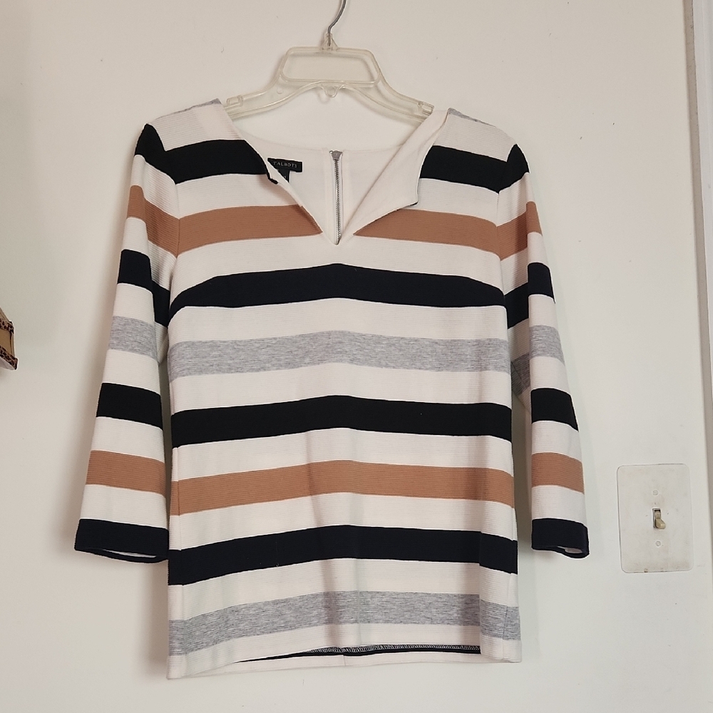 Striped Women's Top - Black, White, Tan